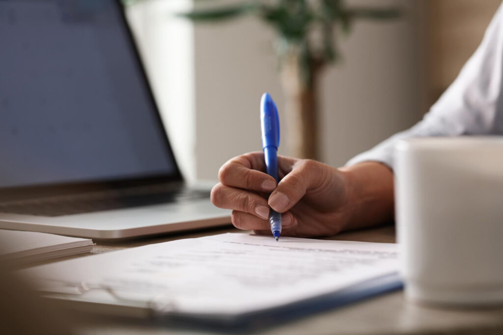 Woman filling documents