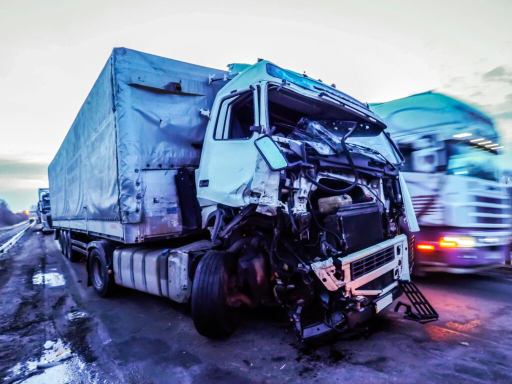 Damaged truck on road