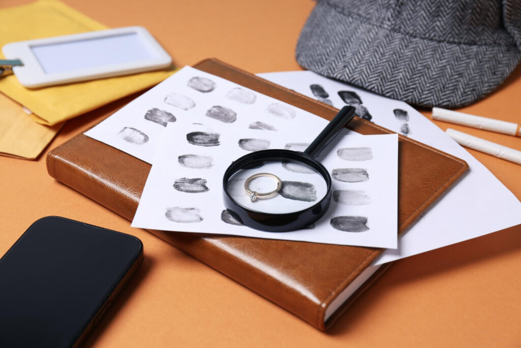 Magnifying glass with hat fingerprints