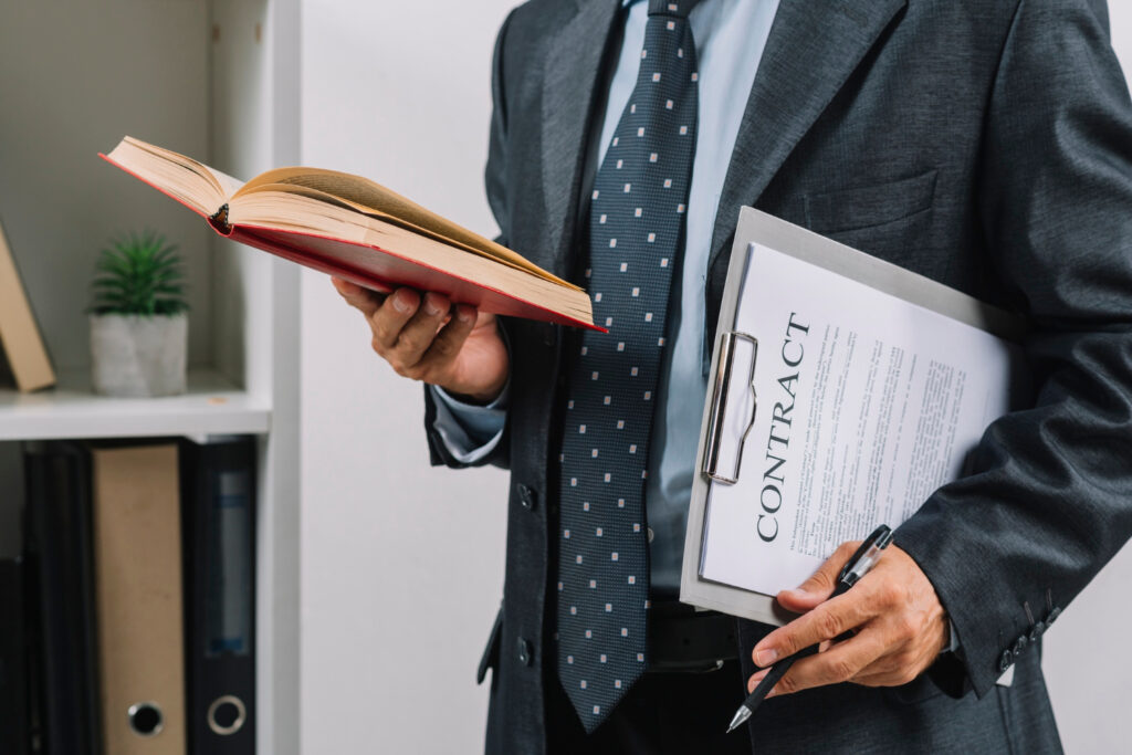 Businessman holding book