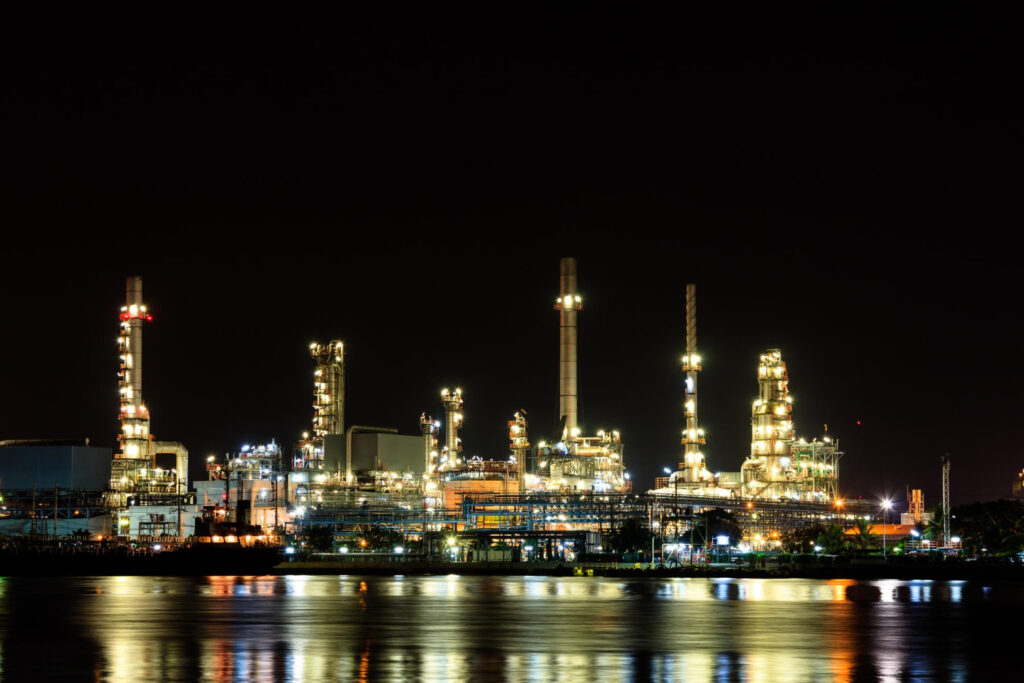 Oil refinery at night