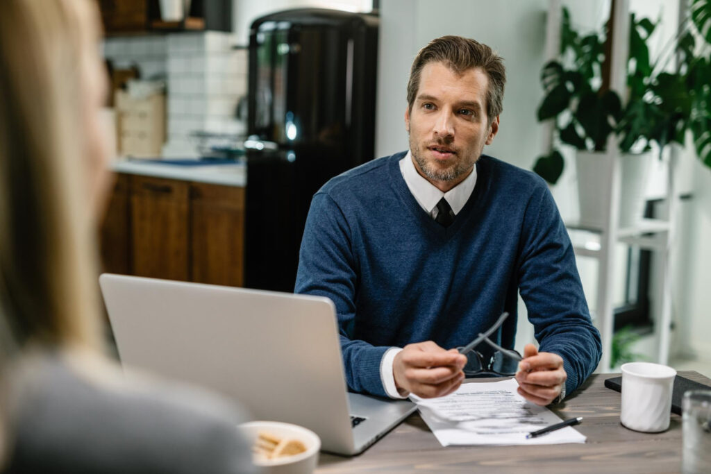 Lawyer talking with a client